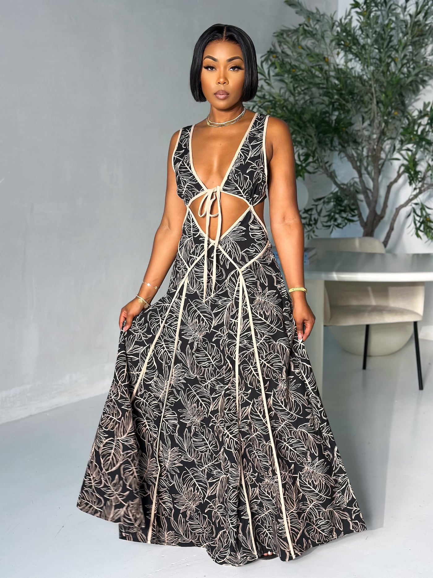 Florence Maxi Dress (Black/Beige)