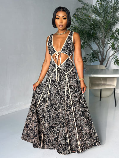 Florence Maxi Dress (Black/Beige)