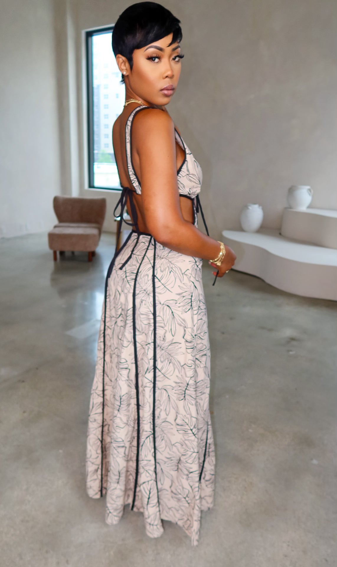 Florence Maxi Dress (Beige/Black)