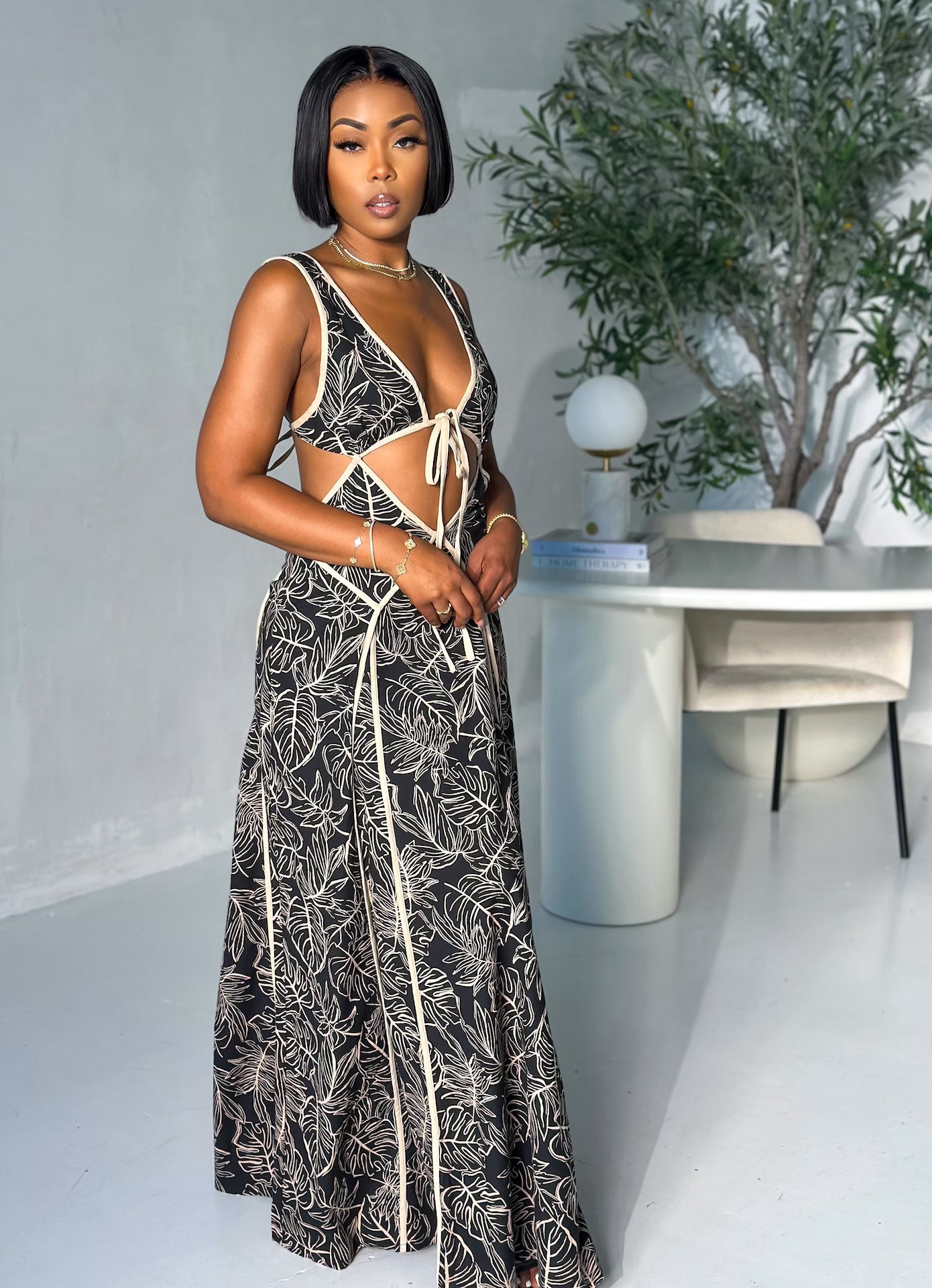 Florence Maxi Dress (Black/Beige)