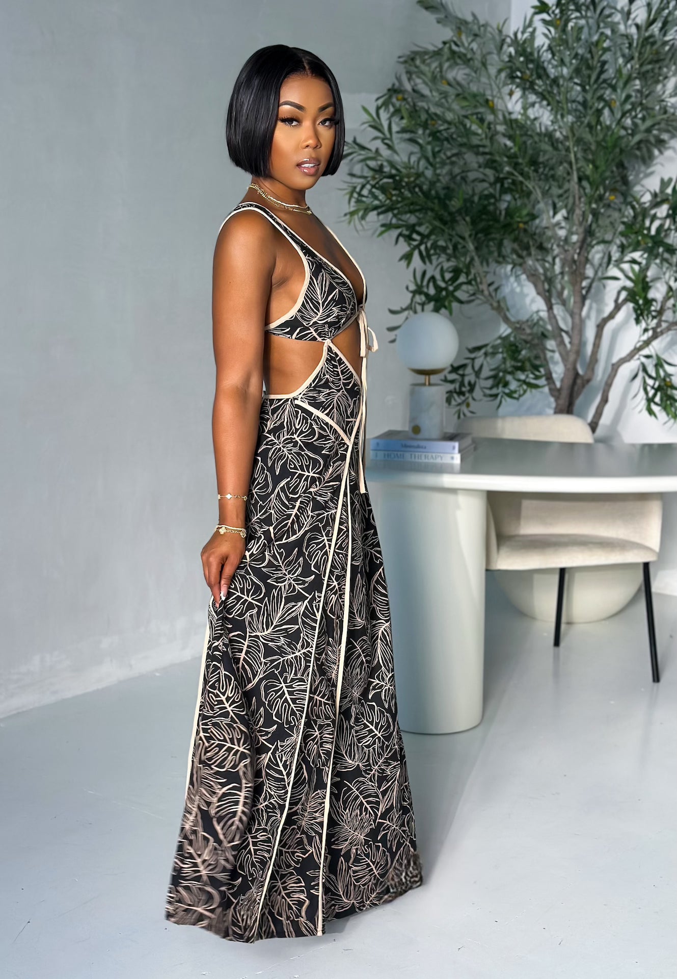 Florence Maxi Dress (Black/Beige)