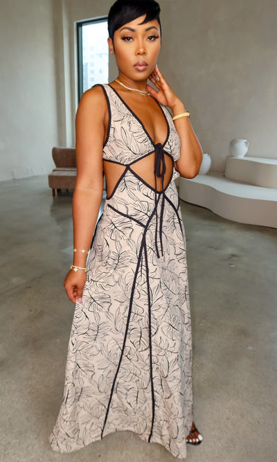 Florence Maxi Dress (Beige/Black)