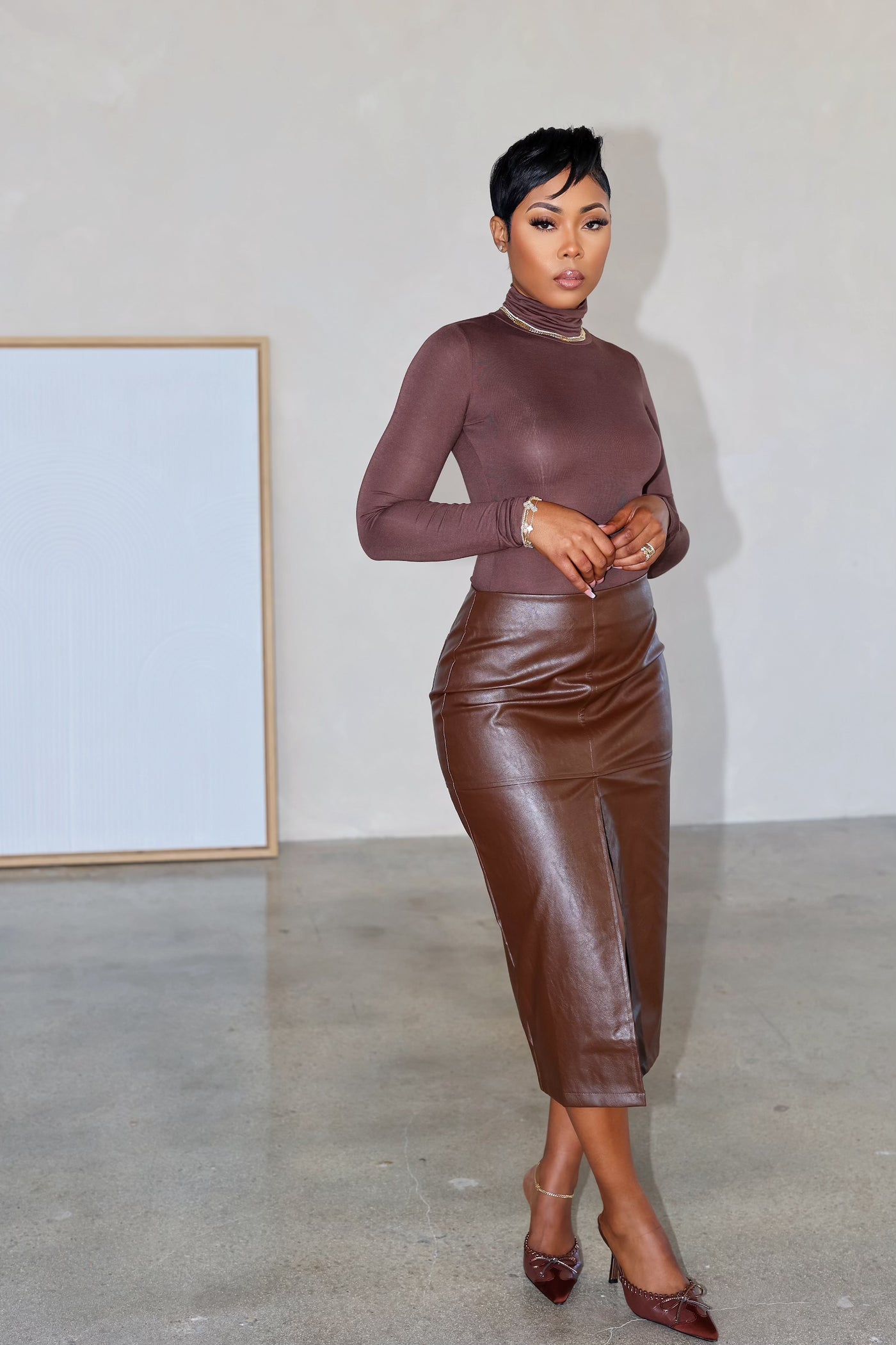 Pretty & Paid Midi Skirt (Brown)