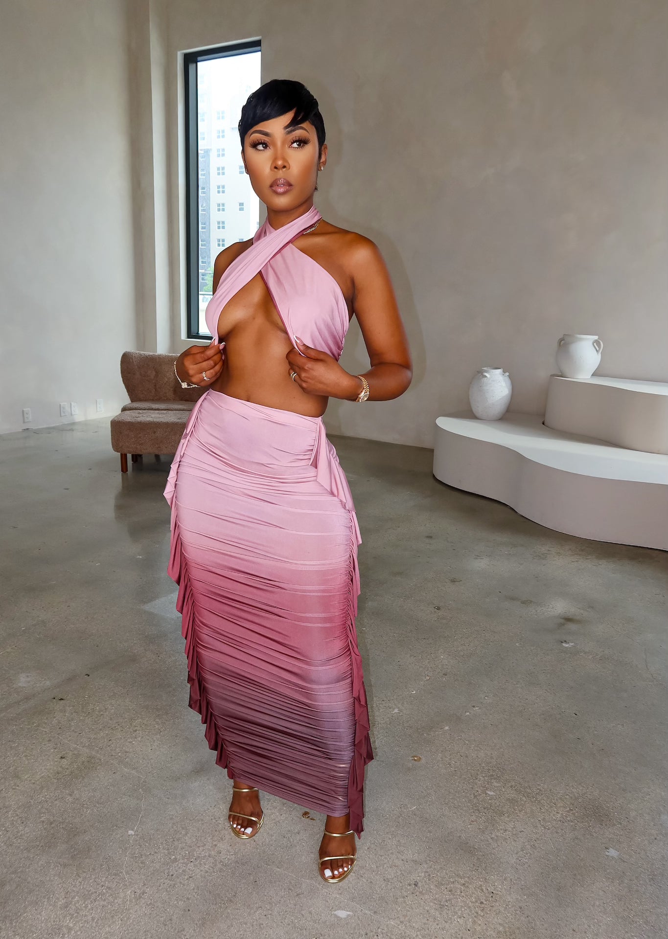 Anastasia Skirt Set (Burgundy)