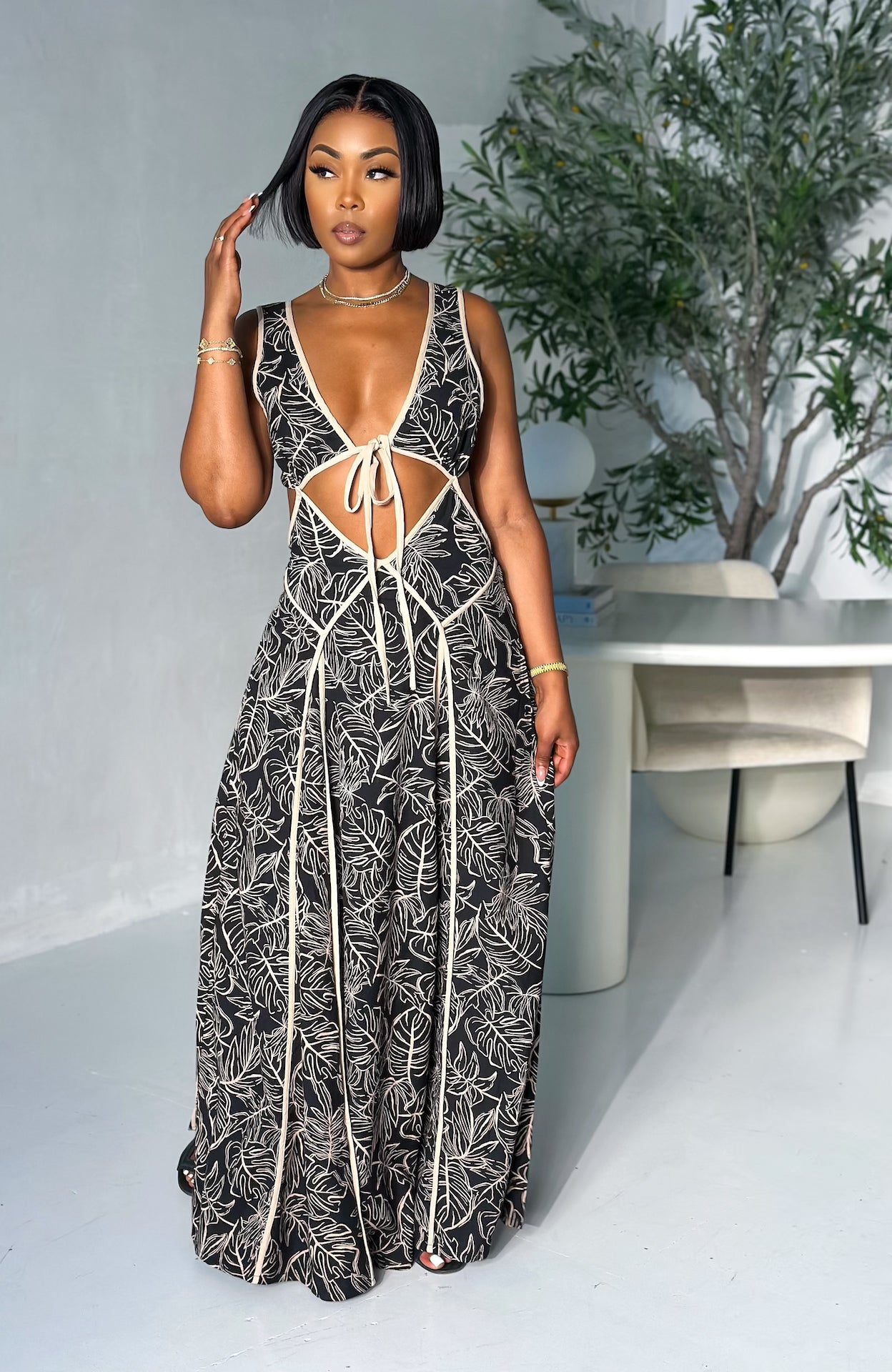Florence Maxi Dress (Black/Beige)