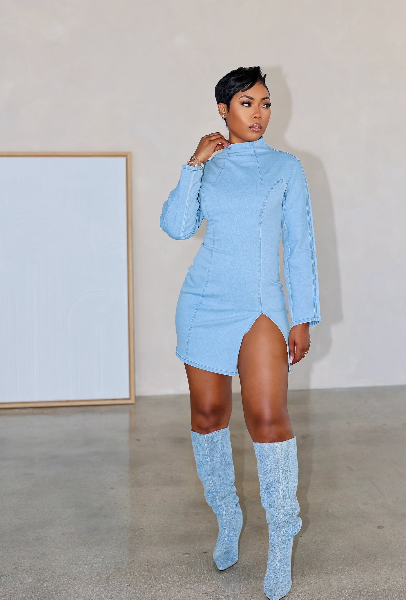 Am I Drama Mini Dress (Light Denim)