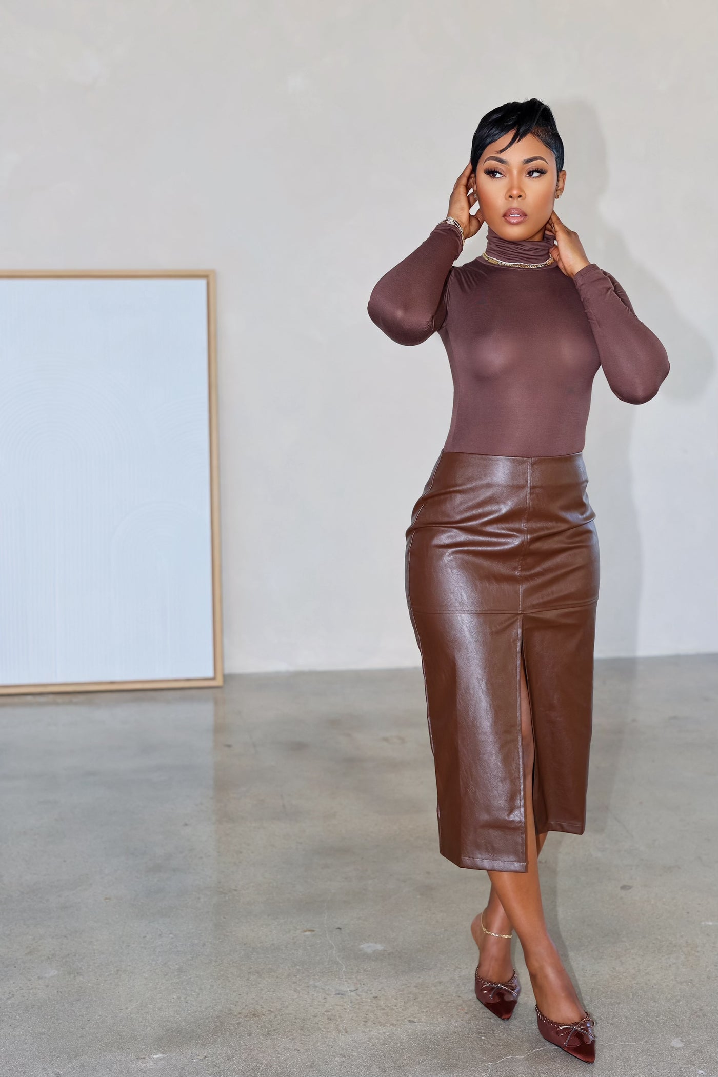Pretty & Paid Midi Skirt (Brown)