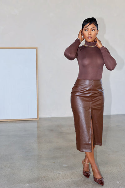 Pretty & Paid Midi Skirt (Brown)