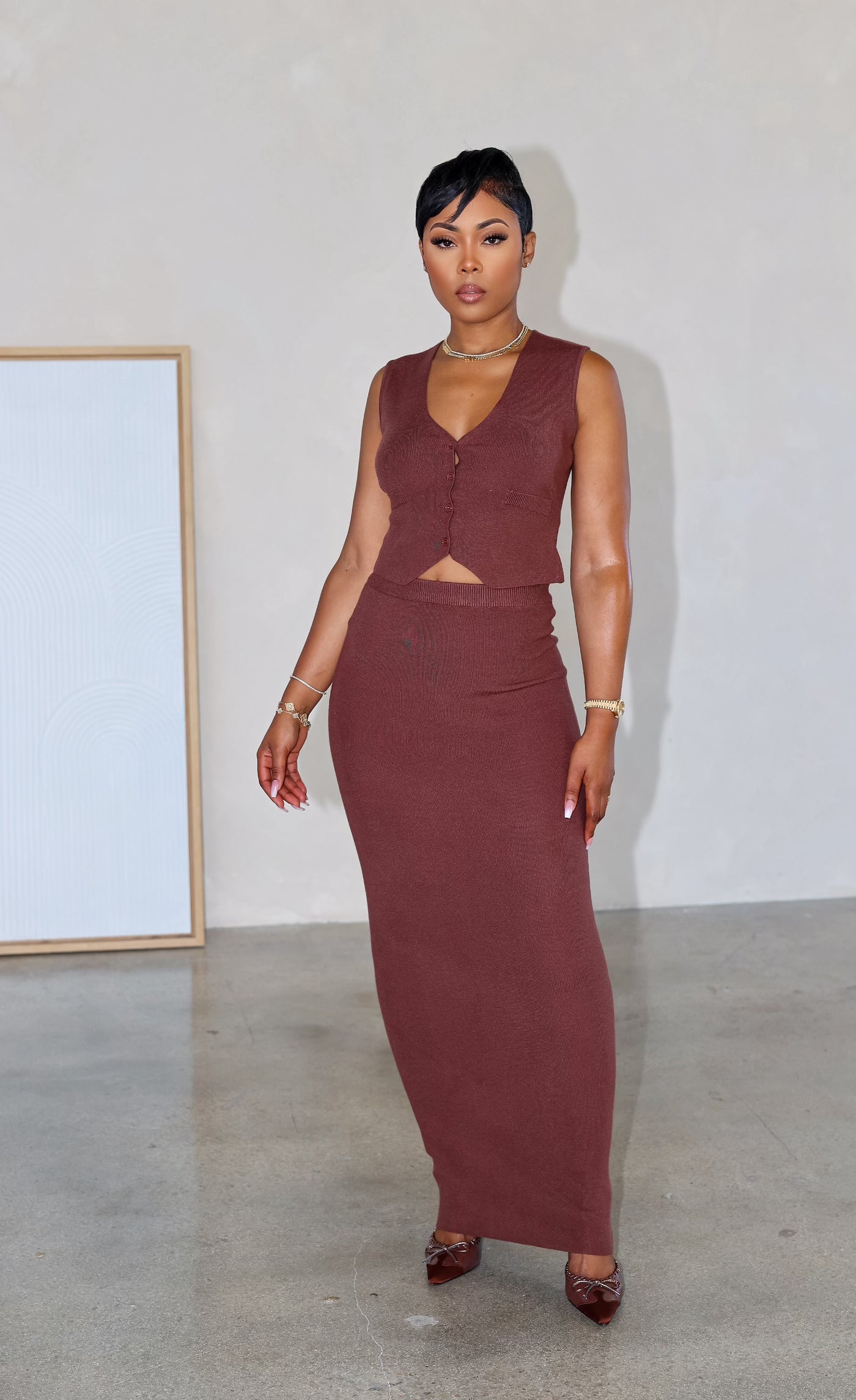Power Trip Skirt Set (Brown)
