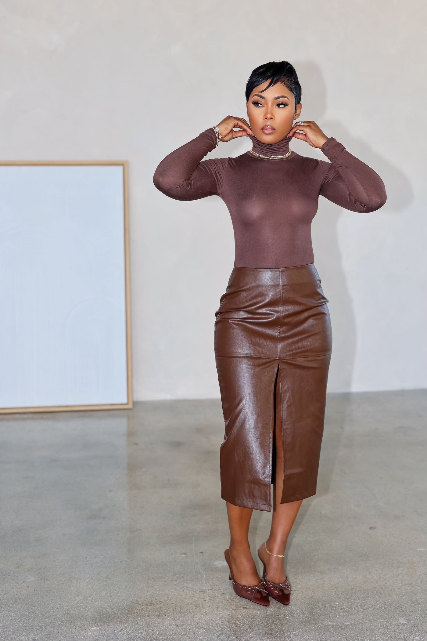 Pretty & Paid Midi Skirt (Brown)