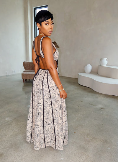 Florence Maxi Dress (Beige/Black)