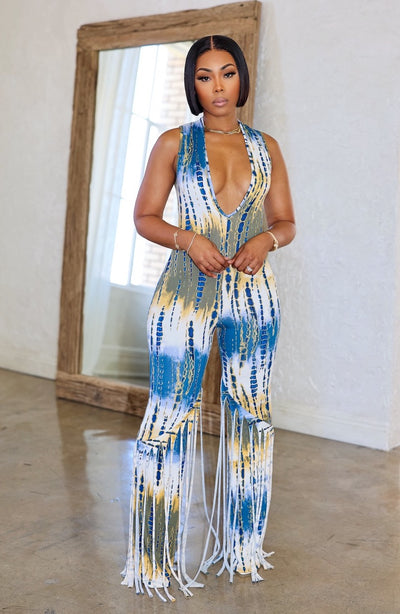 Vibrant Thang Jumpsuit (Mustard/Navy)