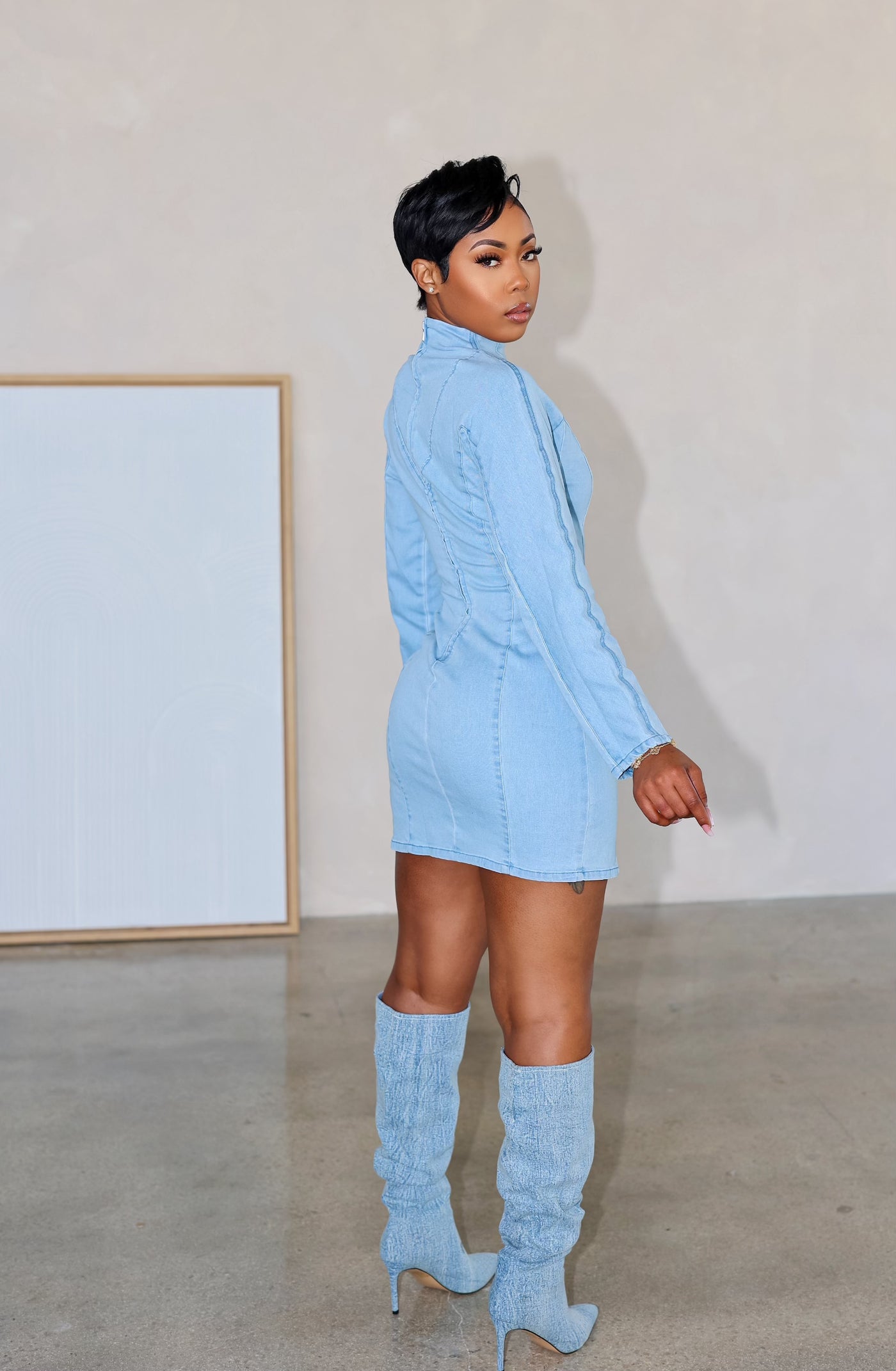 Am I Drama Mini Dress (Light Denim)