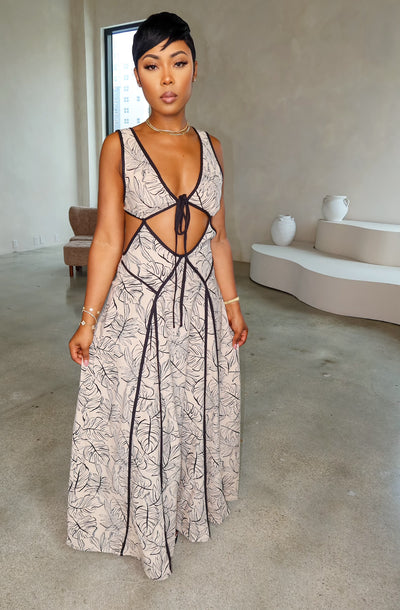 Florence Maxi Dress (Beige/Black)