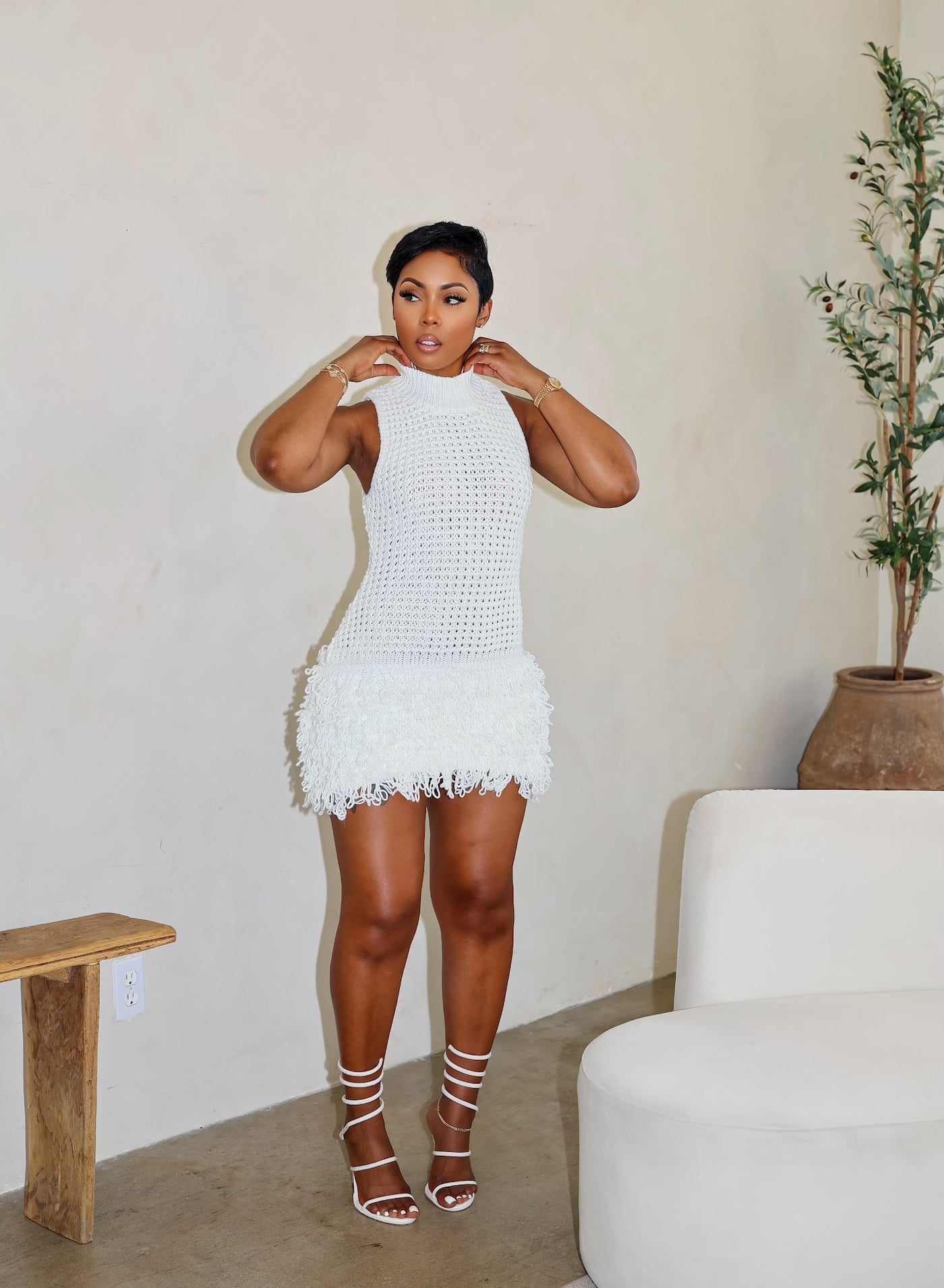 Calypso Mini Dress (Off White)