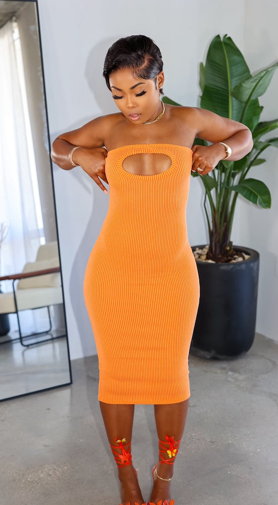 With Open Arms Midi Dress (Orange)