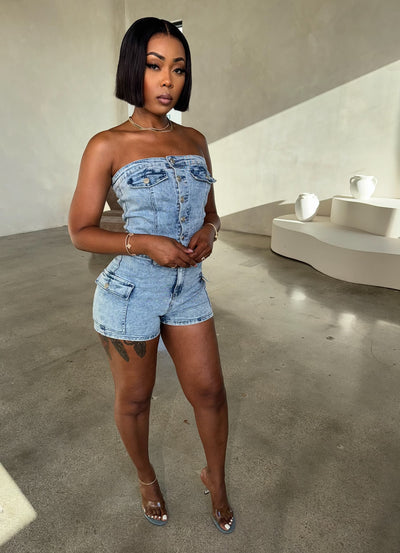 Prototype Romper (Light Denim)