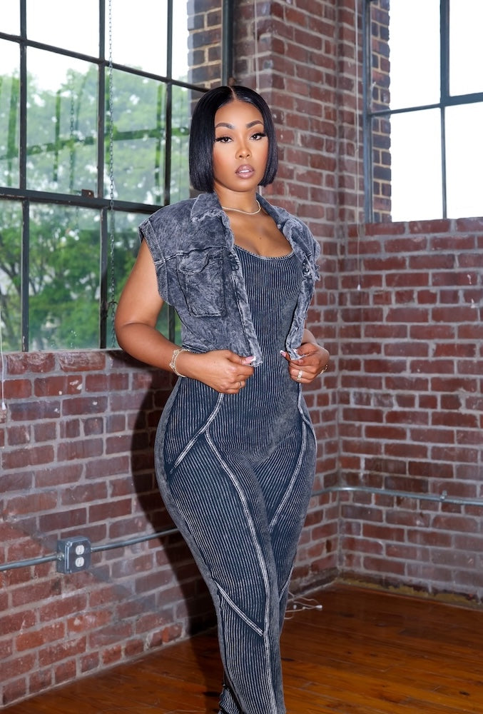 Top Notch Jumpsuit Set (Acid Black)