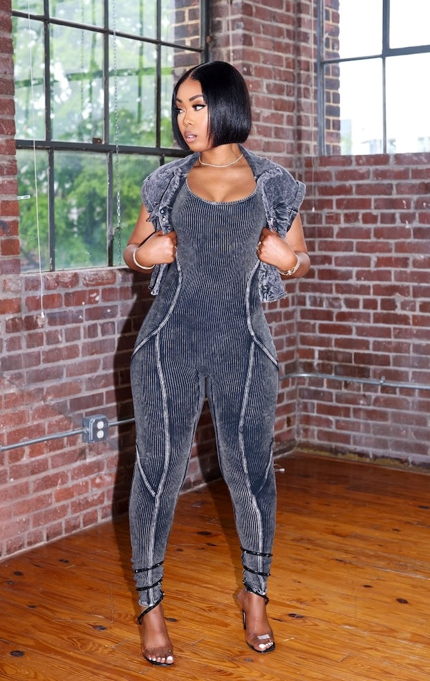Top Notch Jumpsuit Set (Acid Black)