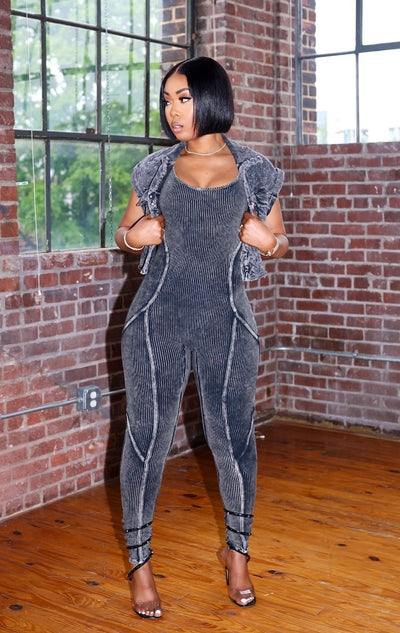 Top Notch Jumpsuit Set (Acid Black)