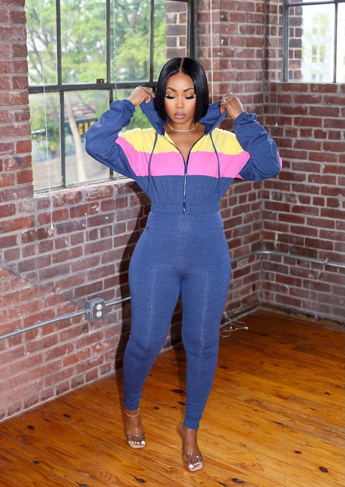 Pretty Girl Leisure Set (Denim Blue/Pink/Yellow)