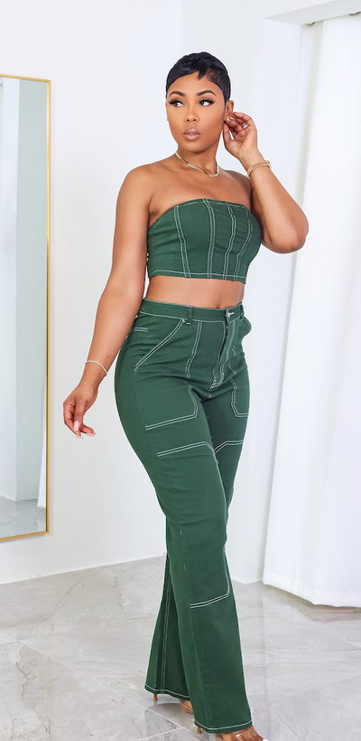 Josie Pants Set (Dark Olive)